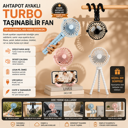 YUBERRA™ Ahtapot Ayaklı Turbo Taşınabilir Fan