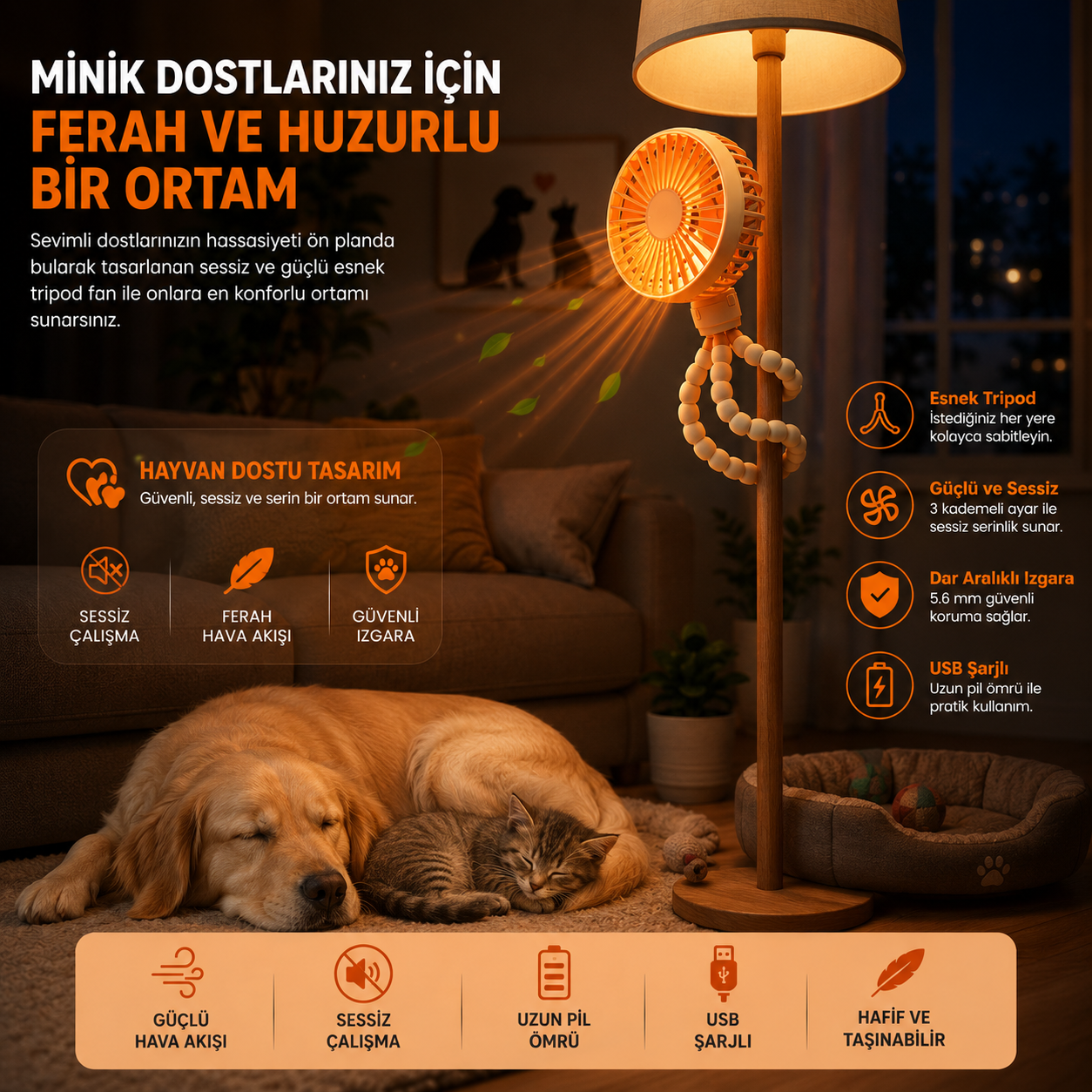 YUBERRA™ Ahtapot Ayaklı Turbo Taşınabilir Fan