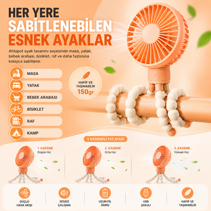 YUBERRA™ Ahtapot Ayaklı Turbo Taşınabilir Fan
