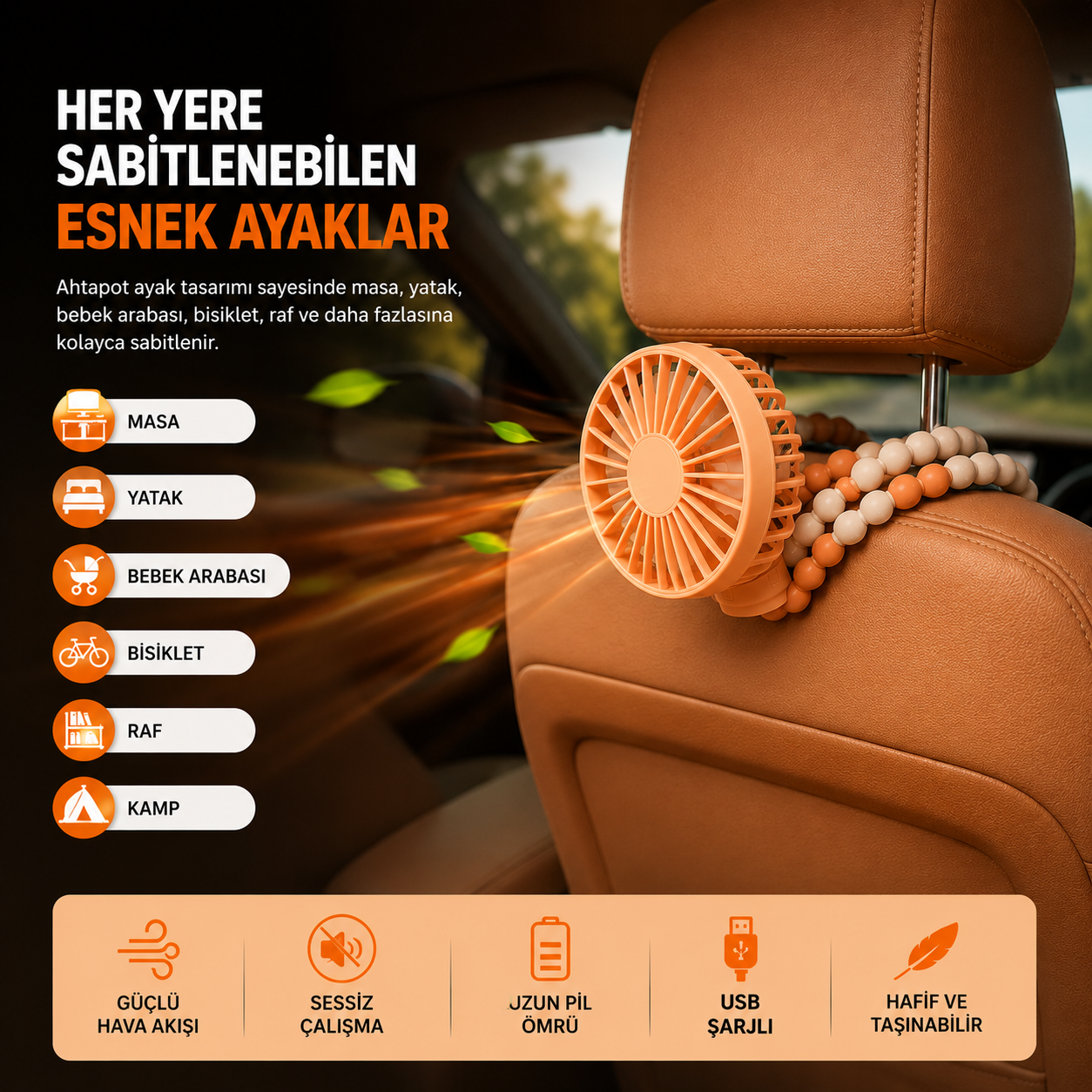 YUBERRA™ Ahtapot Ayaklı Turbo Taşınabilir Fan