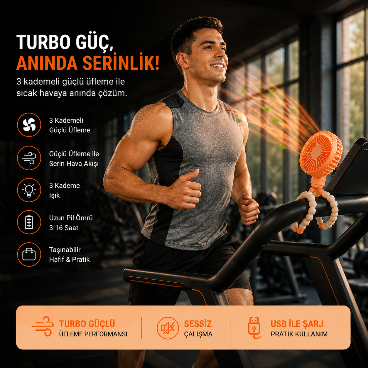 YUBERRA™ Ahtapot Ayaklı Turbo Taşınabilir Fan